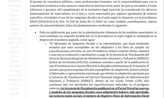 Comunicado con relación a la Providencia 0141 SENIAT.